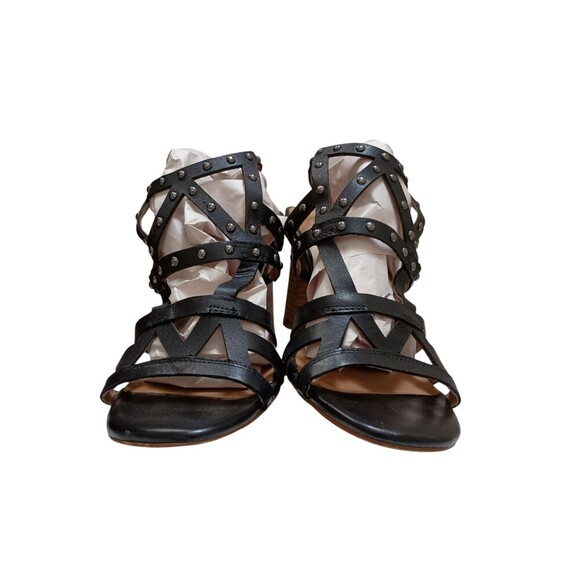 Franco Sarto Sandals Womens 7M Calesta Black Strappy High Heels Leather Studded - Picture 1 of 8